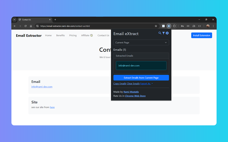 screenshot of Email eXtract